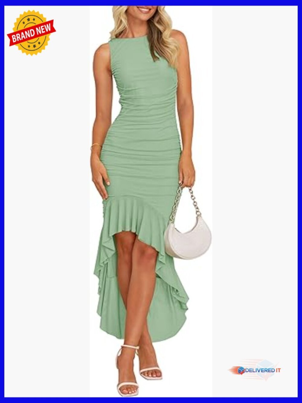 Sleeveless Backless Bodycon Cocktail Dress Ruched Ruffle Mermaid Maxi